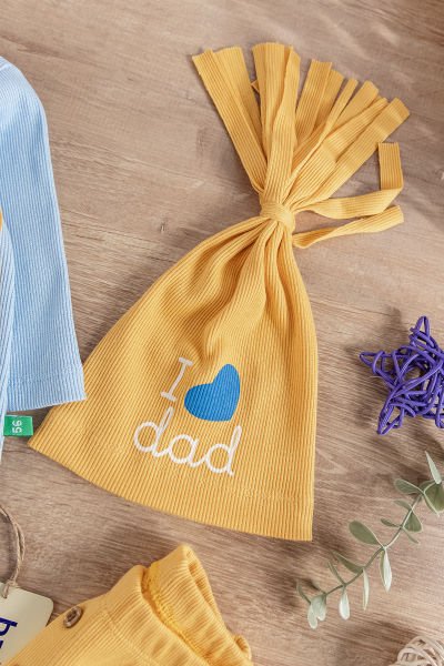 I Love Dad Baskılı Üç Parça Erkek Bebek Takım MAVİ - 3-6 AY