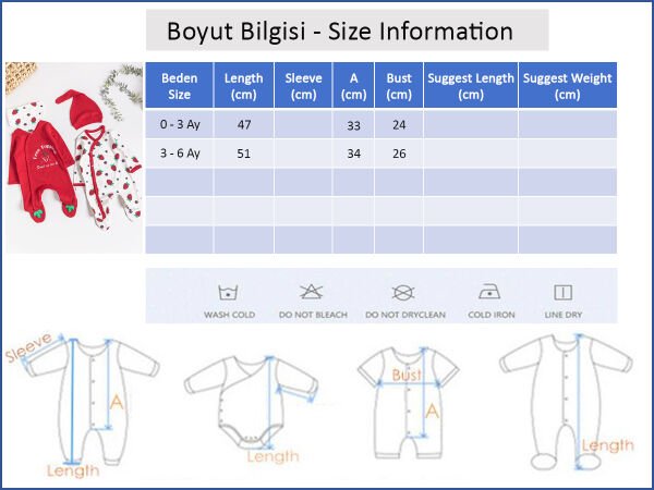 Çilek Desenli 2'li Uzun Kollu Kız Bebek Tulum Takım KIRMIZI - 3-6 AY