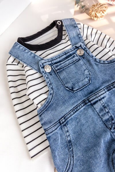 Erkek Bebek 2'li Denim Şık Kot Salopet Tulum Set