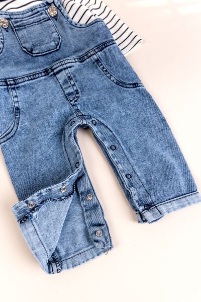 Erkek Bebek 2'li Denim Şık Kot Salopet Tulum Set