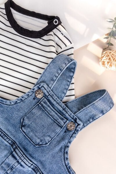 Erkek Bebek 2'li Denim Şık Kot Salopet Tulum Set