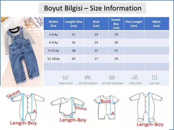 Erkek Bebek 2'li Denim Şık Kot Salopet Tulum Set