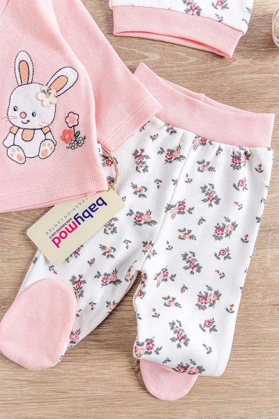 Tavşan İşlemeli 5 Parça Kız Bebek Hastane Çıkışı Bebek Seti