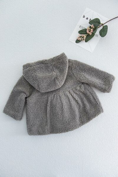 Tavşan Figürlü Kapüşonlu Kız Bebek Peluş Mont