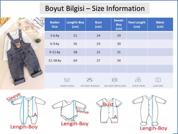 Ayıcık Fiğürlü Denim Erkek Bebek Kot Salopet Tulum