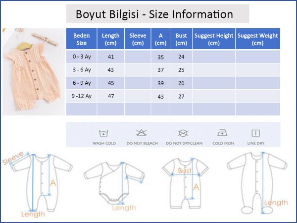 Düğmeli Bandanalı Kız Bebek Müslin Tulum SOMON - 3-6 AY
