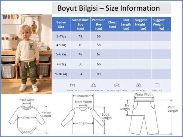 Erkek Çocuk Safari Desenli %100 Pamuk Sweatshırt Eşofman Alt-Üst Takım