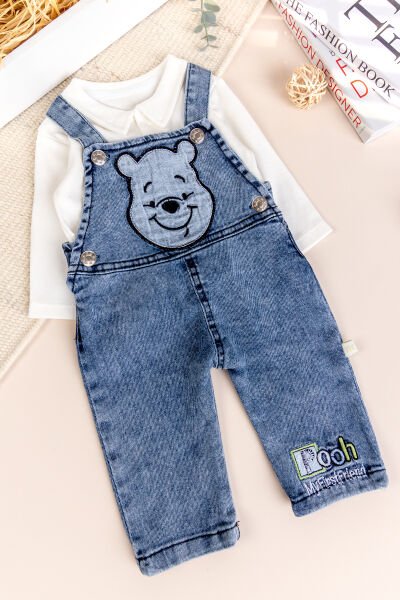 Fiğürlü Denim 2'li Erkek Bebek Kot Salopet Tulum