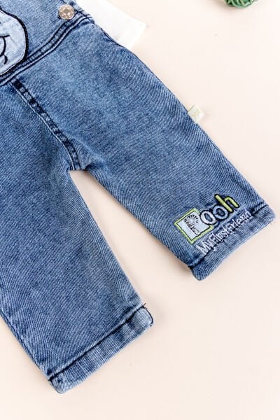 Fiğürlü Denim 2'li Erkek Bebek Kot Salopet Tulum