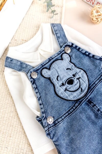 Fiğürlü Denim 2'li Erkek Bebek Kot Salopet Tulum