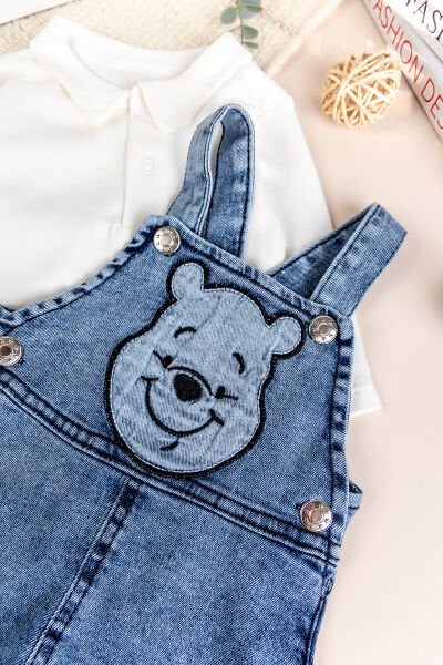 Fiğürlü Denim 2'li Erkek Bebek Kot Salopet Tulum