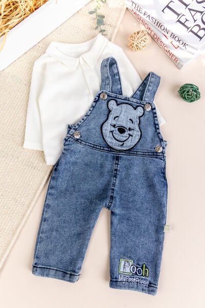Fiğürlü Denim 2'li Erkek Bebek Kot Salopet Tulum