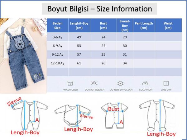 Fiğürlü Denim 2'li Erkek Bebek Kot Salopet Tulum