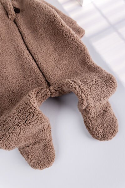 Kapüşonlu Welsoft Peluş Kışlık Kız/Erkek Bebek Tulum KAHVERENGİ - 3-6 AY