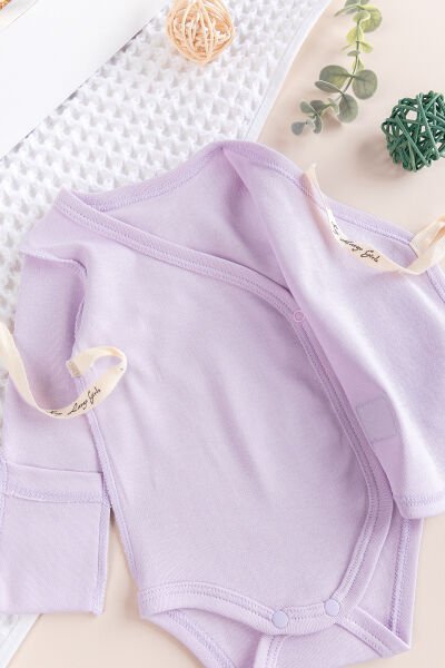 Ters Dikişli Yeni Doğan Kruvaze Çıt Çıtlı Body Zıbın LİLA - Yeni Doğan