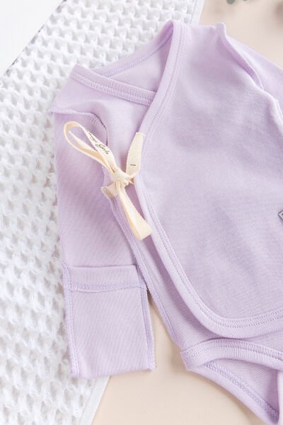 Ters Dikişli Yeni Doğan Kruvaze Çıt Çıtlı Body Zıbın LİLA - Yeni Doğan