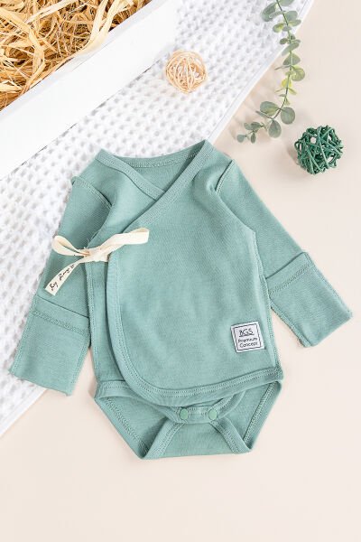 Ters Dikişli Yeni Doğan Kruvaze Çıt Çıtlı Body Zıbın YEŞİL - Yeni Doğan
