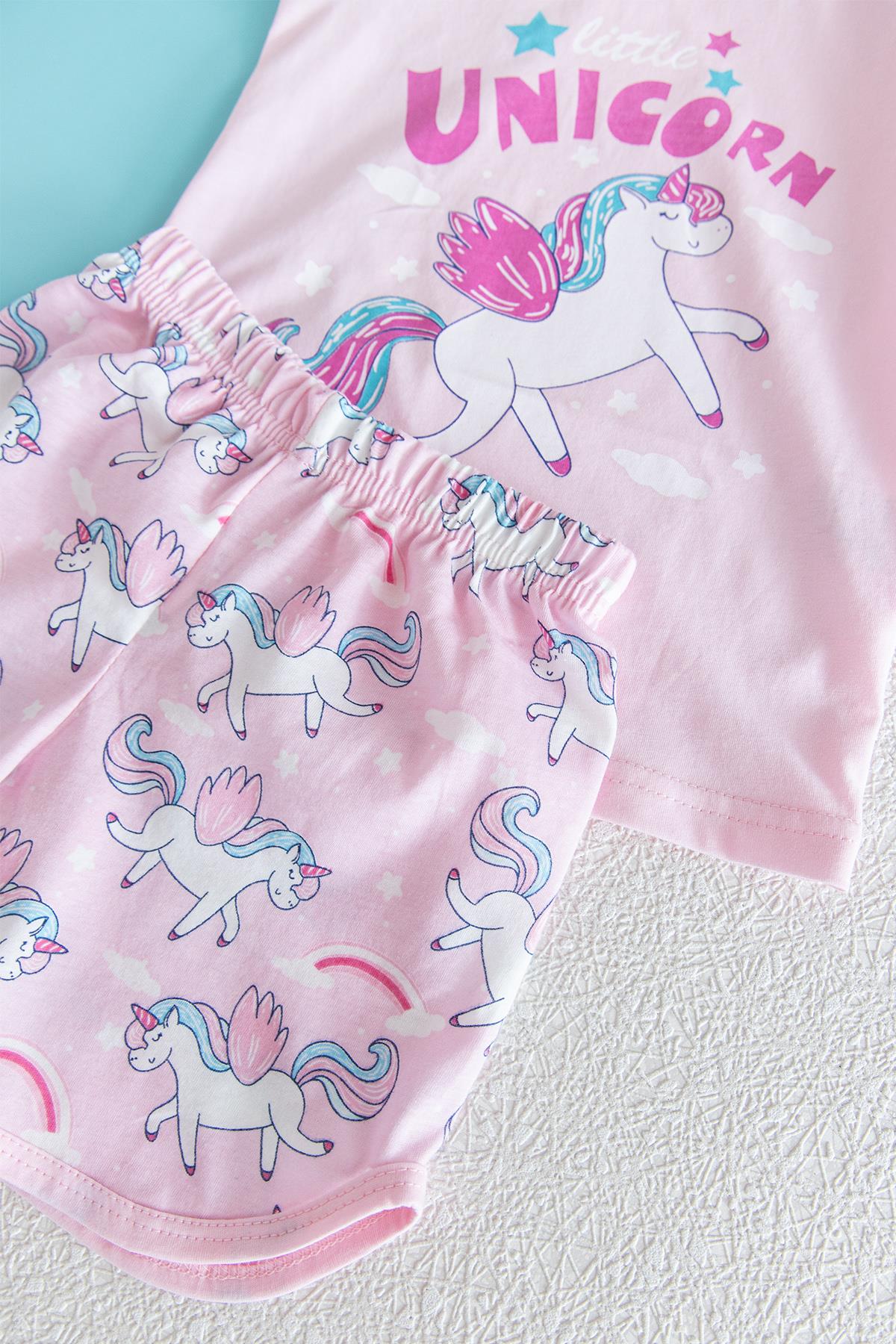 Kız Çocuk Unicorn Yazlık Pijama Takımı PEMBE - 4 Yaş