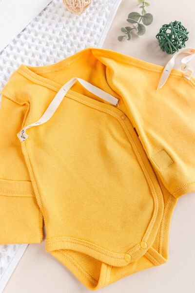 Ters Dikişli Yeni Doğan Kruvaze Çıt Çıtlı Body Zıbın SARI - Yeni Doğan