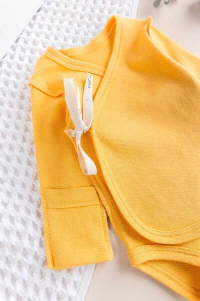 Ters Dikişli Yeni Doğan Kruvaze Çıt Çıtlı Body Zıbın SARI - Yeni Doğan