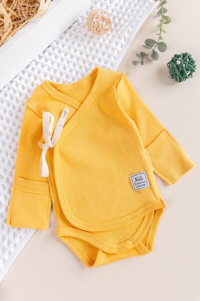 Ters Dikişli Yeni Doğan Kruvaze Çıt Çıtlı Body Zıbın SARI - Yeni Doğan