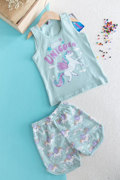 Kız Çocuk Unicorn Yazlık Pijama Takımı SU YEŞİLİ - 1 Yaş