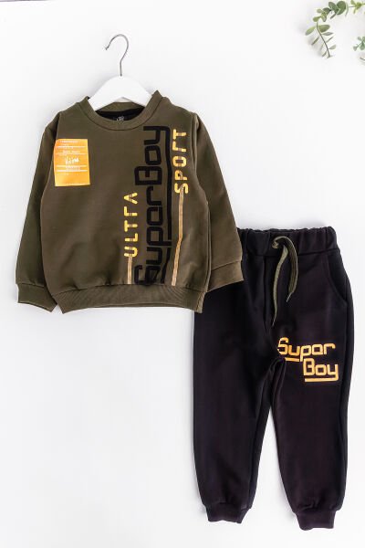 Super Boy Yazı Baskılı Erkek Çocuk Eşofman Takımı HAKİ - 6 Yaş
