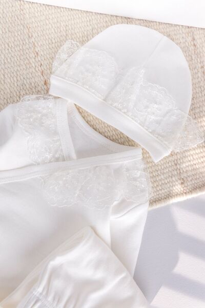 Güpürlü %100 Pamuk 5'li  Kız Bebek Hastane Çıkışı Bebek Takım