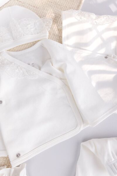 Güpürlü %100 Pamuk 5'li  Kız Bebek Hastane Çıkışı Bebek Takım