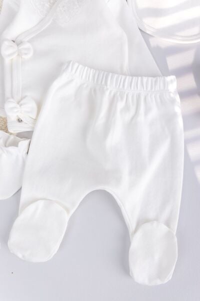 Güpürlü %100 Pamuk 5'li  Kız Bebek Hastane Çıkışı Bebek Takım