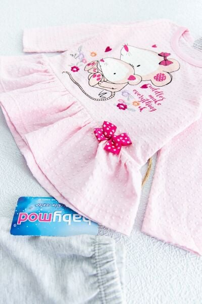 Fiyonk Süslemeli Kız Bebek İkili Bebek Takım