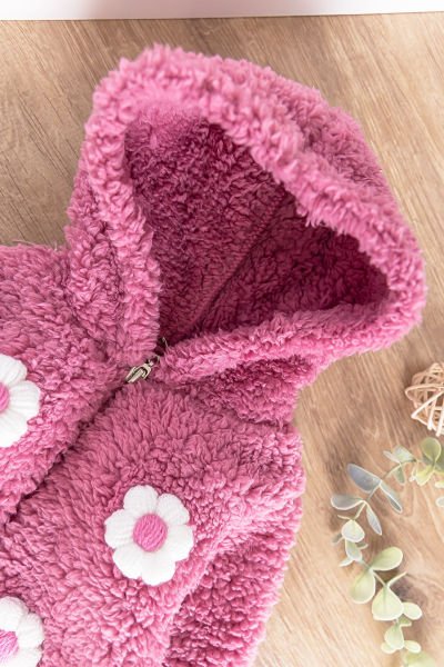 Papatya İşlemeli Kışlık Welsoft Peluş Kız Bebek Tulum