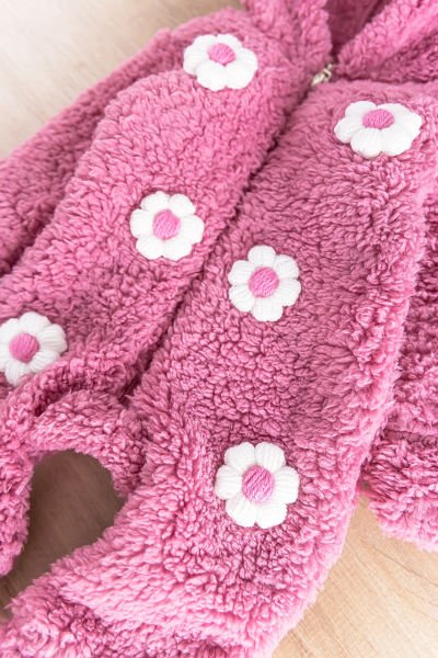 Papatya İşlemeli Kışlık Welsoft Peluş Kız Bebek Tulum