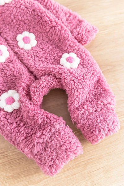 Papatya İşlemeli Kışlık Welsoft Peluş Kız Bebek Tulum