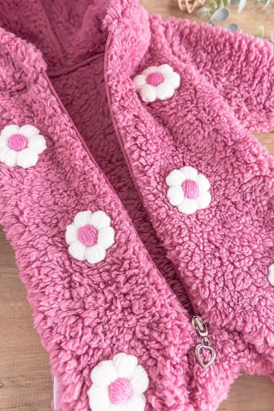 Papatya İşlemeli Kışlık Welsoft Peluş Kız Bebek Tulum