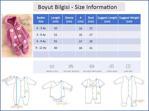 Papatya İşlemeli Kışlık Welsoft Peluş Kız Bebek Tulum