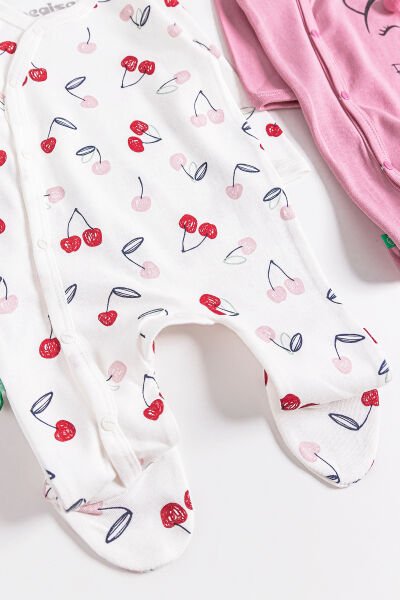 Kiraz Desenli 2'li Uzun Kollu Kız Bebek Tulum Takım PEMBE - 3-6 AY