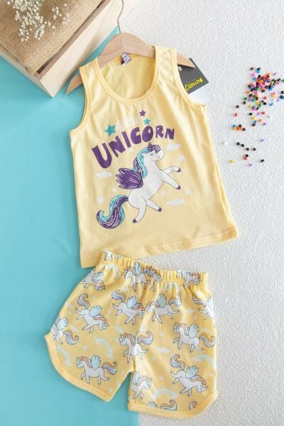 Kız Çocuk Unicorn Yazlık Pijama Takımı SARI - 4 Yaş