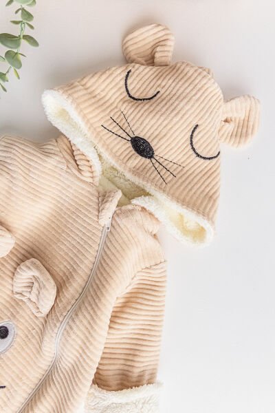 Figürlü İçi Peluş Kadife Erkek Bebek Tulum