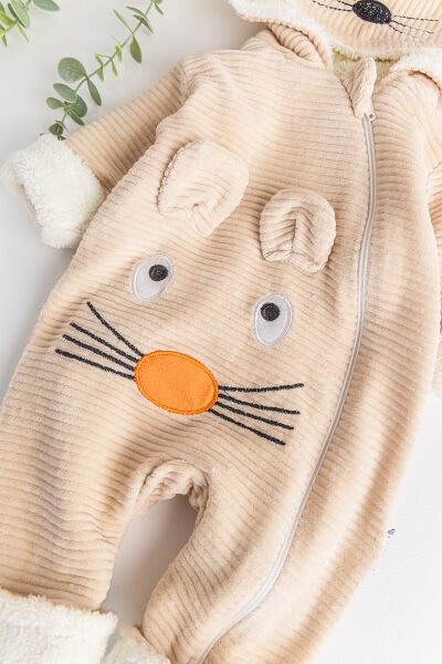 Figürlü İçi Peluş Kadife Erkek Bebek Tulum