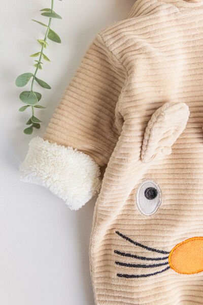 Figürlü İçi Peluş Kadife Erkek Bebek Tulum