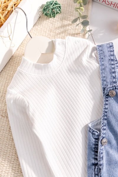 Ayıcık Figürlü Denim 2'li Erkek Bebek Kot Salopet Tulum