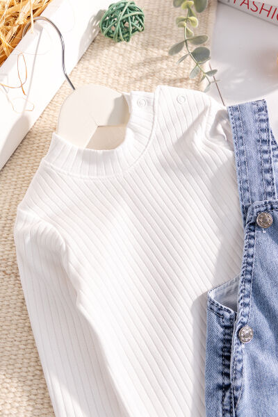 Ayıcık Figürlü Denim 2'li Erkek Bebek Kot Salopet Tulum