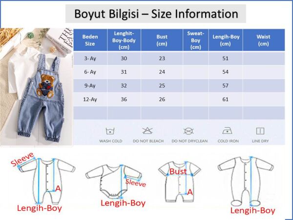 Ayıcık Figürlü Denim 2'li Erkek Bebek Kot Salopet Tulum
