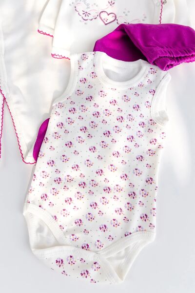 Kalp İşlemeli 100% Pamuk 10'lu Kız Bebek Hastane Çıkışı Bebek Set