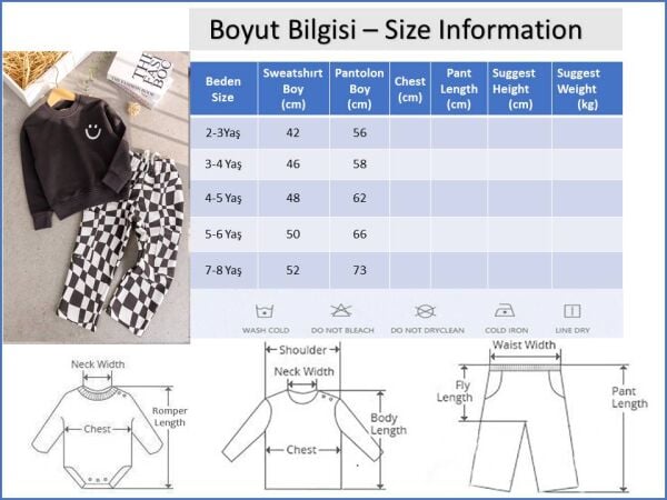 Çocuk Smıley Baskılı Antrasit Sweatshirt ve Dama Desenli Eşofman Takımı