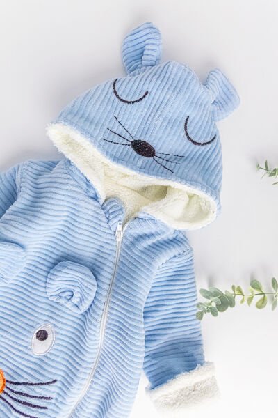 Figürlü İçi Peluş Kadife Erkek Bebek Tulum
