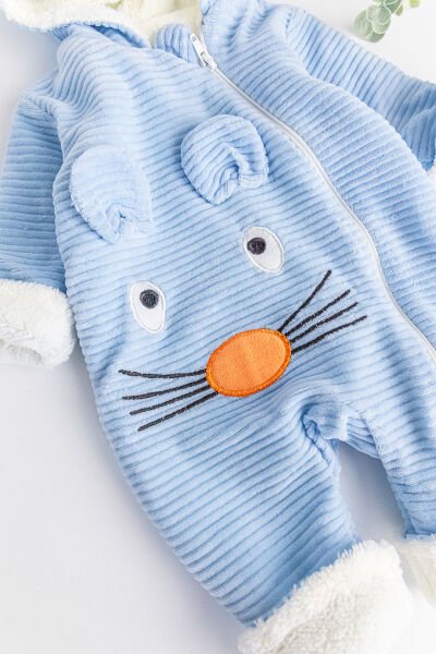 Figürlü İçi Peluş Kadife Erkek Bebek Tulum