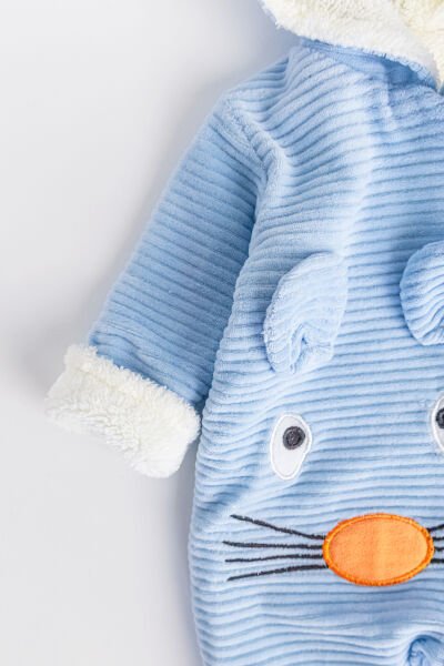 Figürlü İçi Peluş Kadife Erkek Bebek Tulum