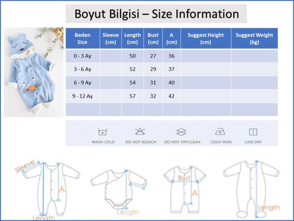 Figürlü İçi Peluş Kadife Erkek Bebek Tulum